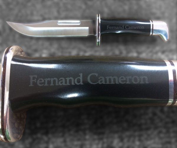 Laser engraving on the handle of a knife
