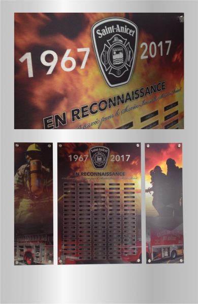Graphic Design and Metal Printing for a Recognition Plate of the Fire Department of St-Anicet